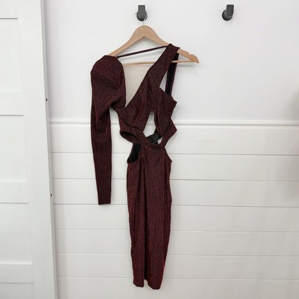 Michael Costello x REVOLVE Burgundy One-Shoulder Cutout Midi Bodycon Dress S